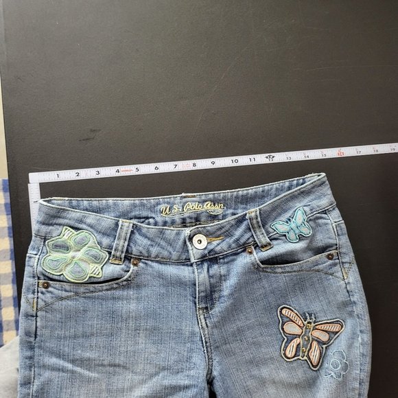 U.S. Polo Assn. Womens Butterfly Flower Embroidered Denim Blue Jean Capris 5/6 - Picture 4 of 14